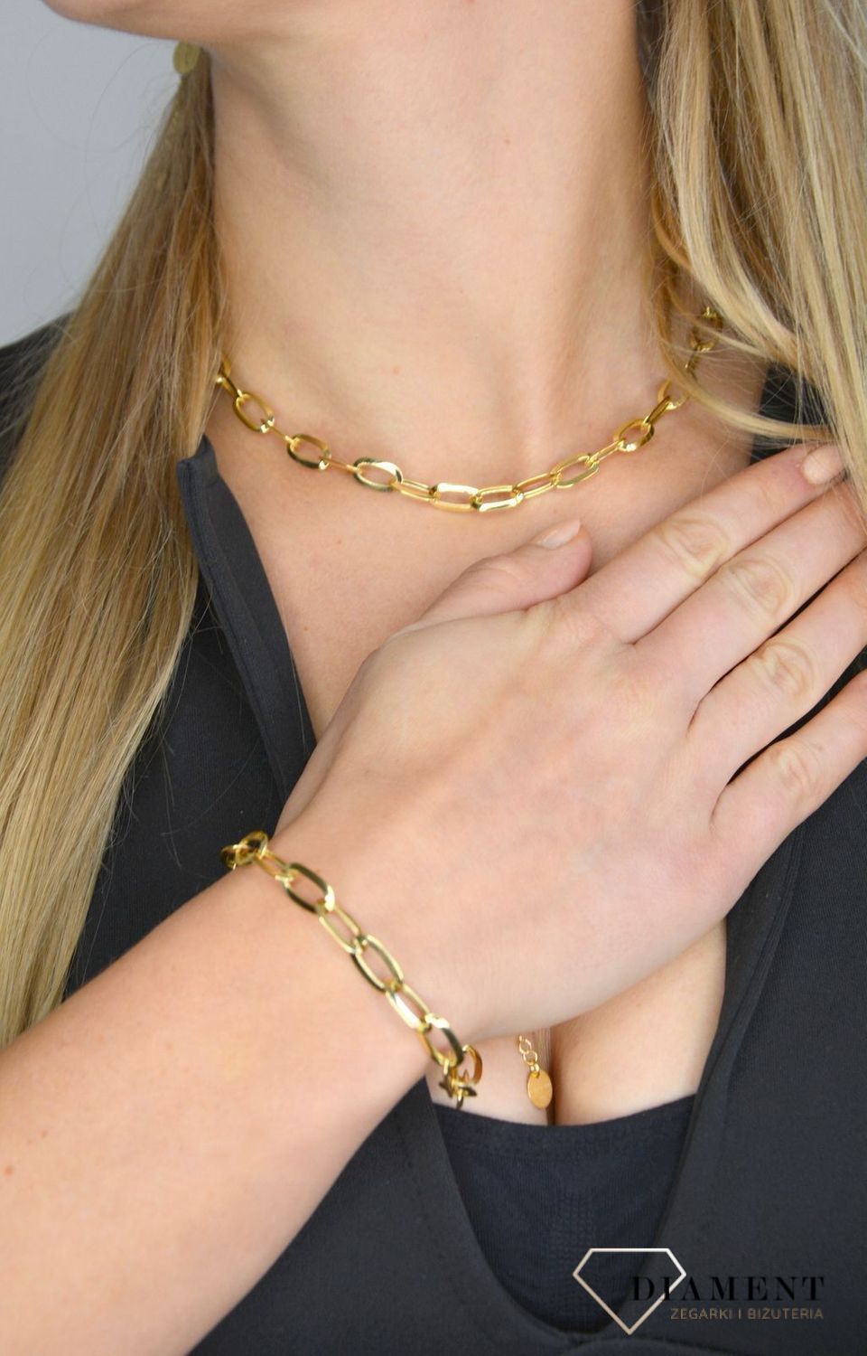 Złota bransoletka z dużych ogniw 585  585 dmuchane ogniwka DIA-BRA-B7IM200MR350BR BR205310✓Złote Bransoletki Damskie (1).JPG